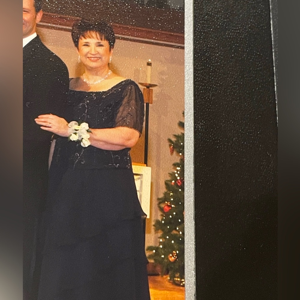 Navy blue mother of the bride dress, two piece. Sequined top, maxi skirt. 14.